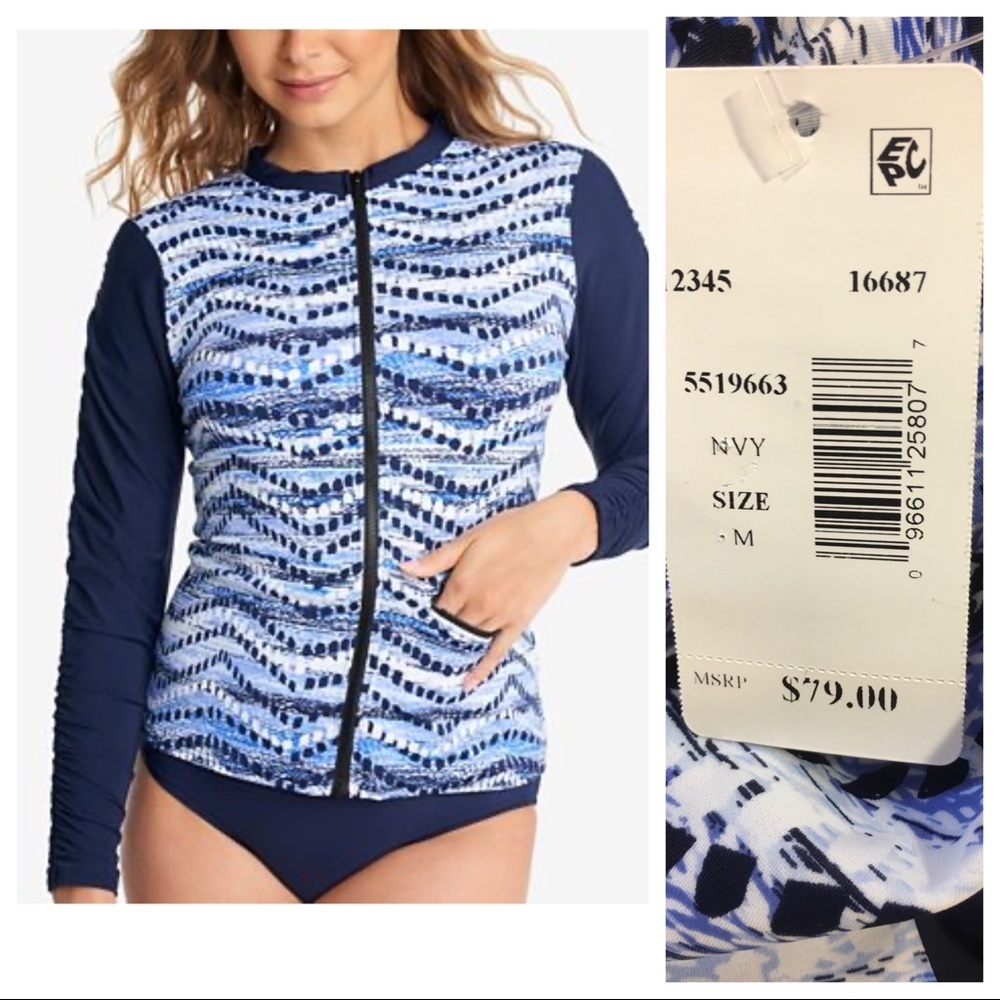 NWT! Swim Solutions Ruched Long-Sleeve Rash Guard,